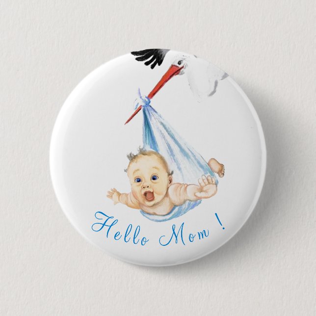 Badge Rond 5 Cm Bouton amusant pour bébé portant la cigogne - Text (Devant)