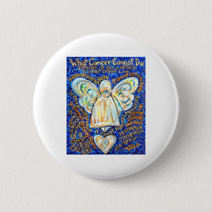 Badge Rond 5 Cm Bouton Angel Cancer Bleu & Or