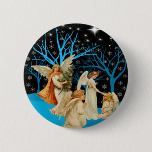 Badge Rond 5 Cm Bouton Angels d'hiver