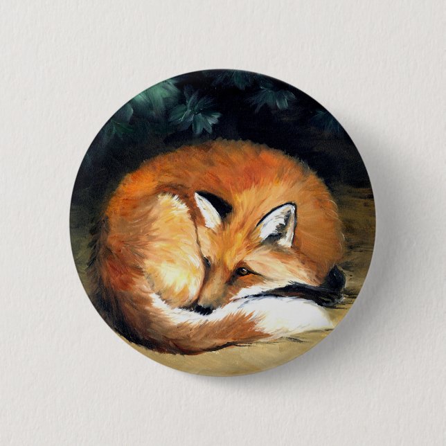 Badge Rond 5 Cm Bouton animal d'art "de Fox somnolent" (Devant)