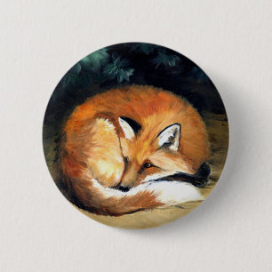 Badge Rond 5 Cm Bouton animal d'art "de Fox somnolent"