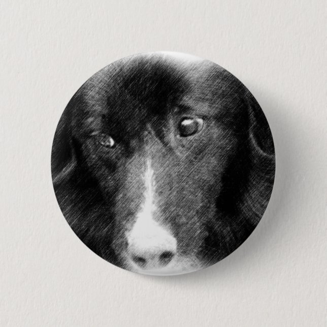 Badge Rond 5 Cm Bouton animal noir d'art de border collie (Devant)