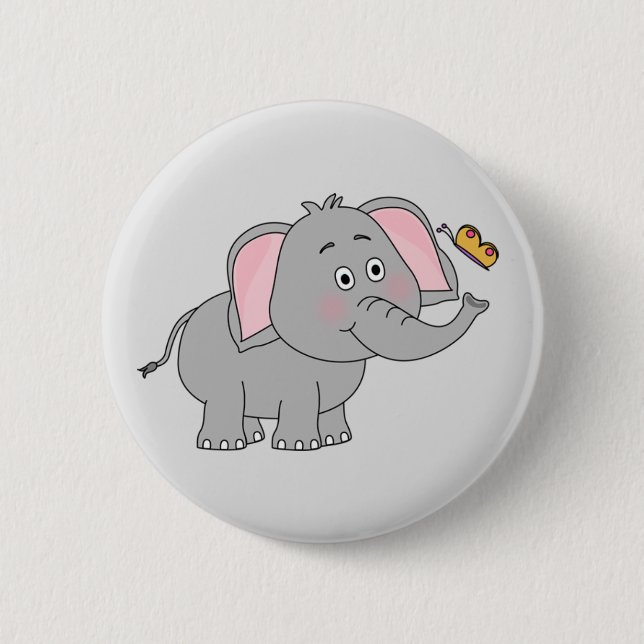 Badge Rond 5 Cm Bouton Animé d'éléphant (Devant)