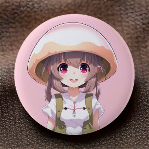 Badge Rond 5 Cm Bouton Anime Fille Champignon Mignon - Art Kawaii 