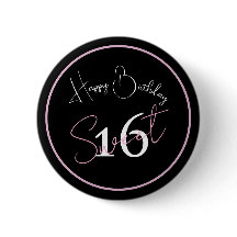Bouton anniversaire 16 ans Rose Noir Minimaliste M