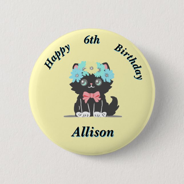 Badge Rond 5 Cm Bouton Anniversaire Kitty Cute (Devant)
