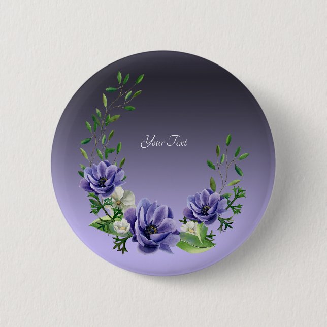 Badge Rond 5 Cm Bouton Aquarelle Fleurs violettes (Devant)