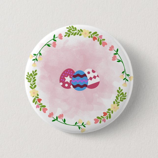 Badge Rond 5 Cm Bouton Aquarelle Oeuf de Pâques (Devant)