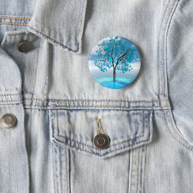Badge Rond 5 Cm Bouton Arbre bleu cristal (En situation)
