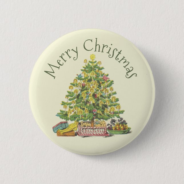 Badge Rond 5 Cm Bouton Arbre de Noël à l'ancienne (Devant)