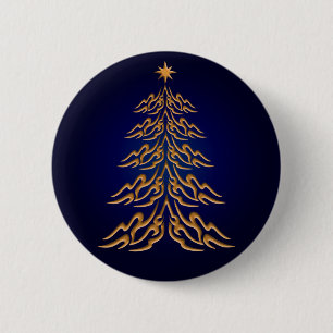 Badge Rond 5 Cm Bouton Arbre de Noël Bleu Bell