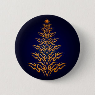 Badge Rond 5 Cm Bouton Arbre de Noël bleu élégant