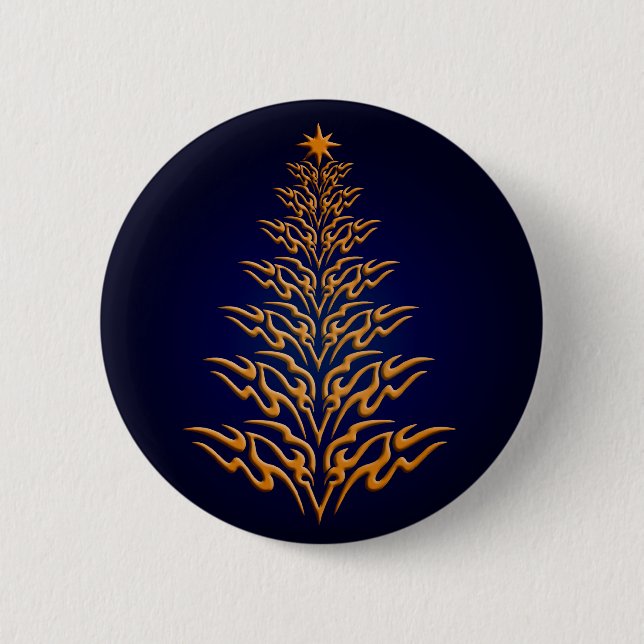 Badge Rond 5 Cm Bouton Arbre de Noël bleu élégant (Devant)
