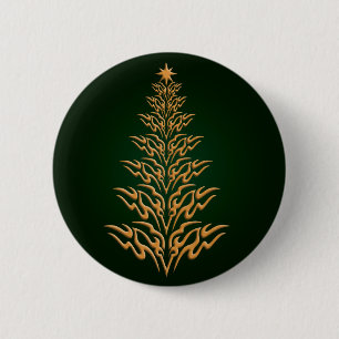 Badge Rond 5 Cm Bouton Arbre de Noël élégant et vert