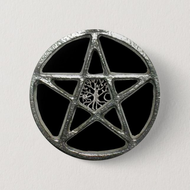 Badge Rond 5 Cm Bouton Arbre Pentacle De Vie (Devant)