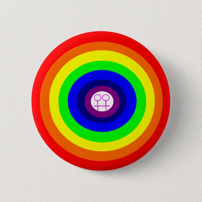 Badge Rond 5 Cm Bouton arc-en-ciel rond lesbiennes (Devant)