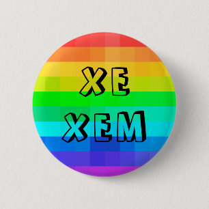 Badge Rond 5 Cm Bouton arc-en-ciel Xe Xem - Pronouns non binaires
