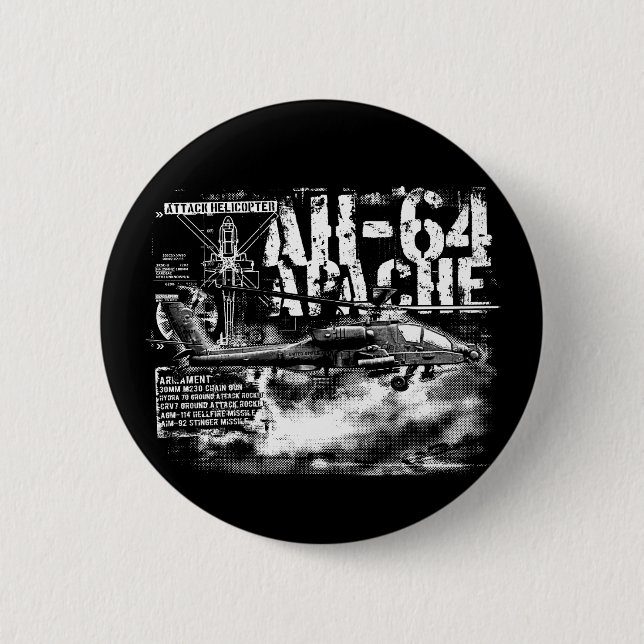 Badge Rond 5 Cm Bouton Arrondi Apache AH-64 (Devant)