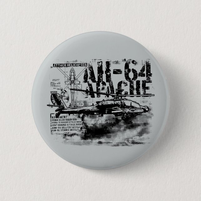 Badge Rond 5 Cm Bouton Arrondi Apache AH-64 (Devant)