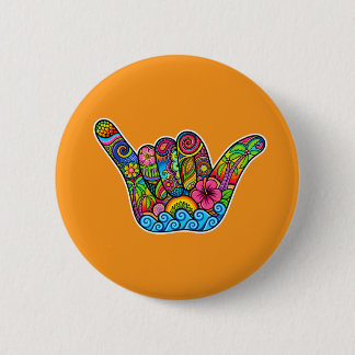 Badge Rond 5 Cm Bouton Art Rétro Vague Surf Main Shaka Hang Loose