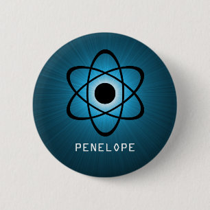 Badge Rond 5 Cm Bouton atomique Nerdy, Bleu