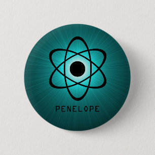 Badge Rond 5 Cm Bouton atomique Nerdy, Turquoise