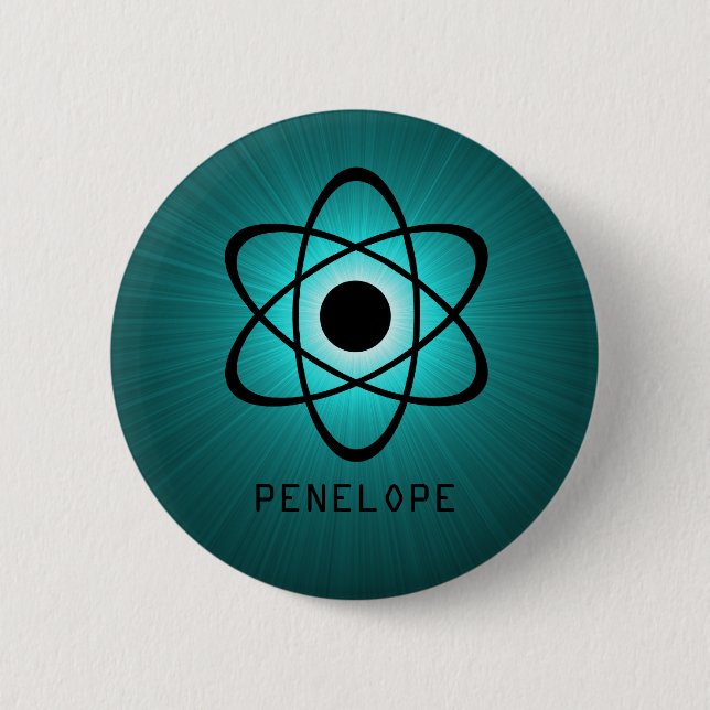 Badge Rond 5 Cm Bouton atomique Nerdy, Turquoise (Devant)