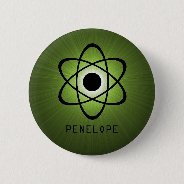Badge Rond 5 Cm Bouton atomique Nerdy, Vert (Devant)