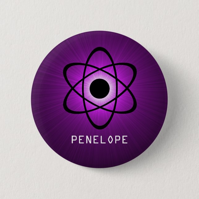Badge Rond 5 Cm Bouton atomique Nerdy, violet (Devant)