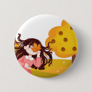 Badge Rond 5 Cm Bouton Automne