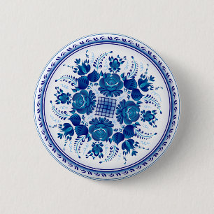 Badge Rond 5 Cm Bouton avec l'ornement dans le style de Gzhel