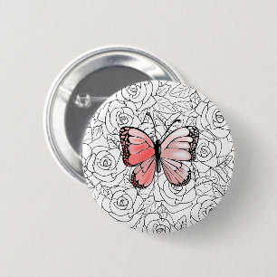 Badge Rond 5 Cm Bouton avec Papillon