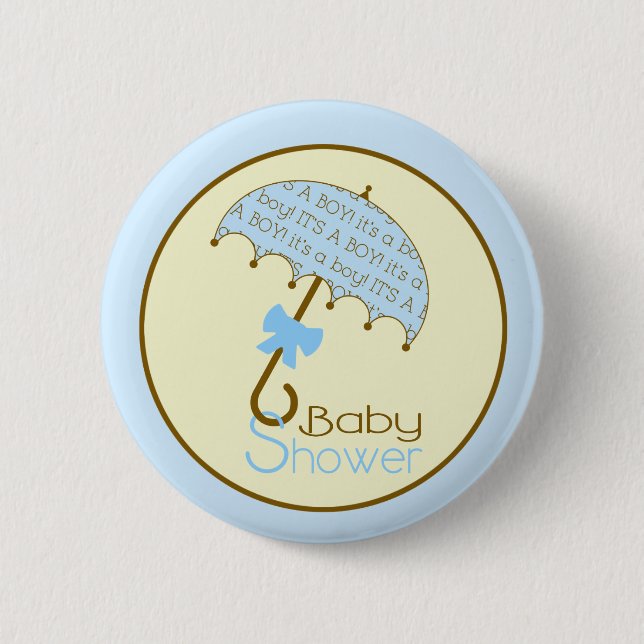 Badge Rond 5 Cm Bouton Baby shower bleu - Parapluie (Devant)