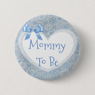 Badge Rond 5 Cm Bouton Baby shower bleu pour maman