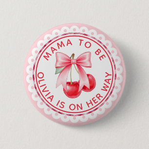 Badge Rond 5 Cm Bouton Baby shower cerise   La maman modifiable à 