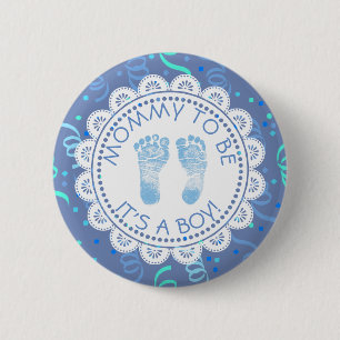 Badge Rond 5 Cm Bouton Baby shower confetti bleu pour maman