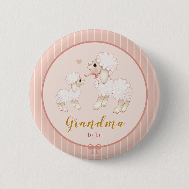 Badge Rond 5 Cm Bouton Baby shower d'agneau rose (Devant)