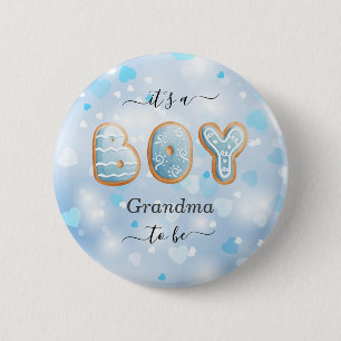 Badge Rond 5 Cm Bouton Baby shower de la grand-mère bleue