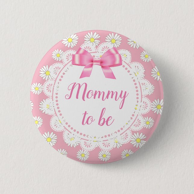 Badge Rond 5 Cm Bouton Baby shower de la marguerite rose (Devant)