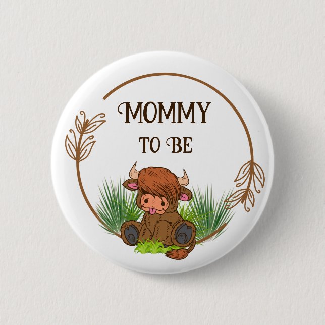 Badge Rond 5 Cm Bouton Baby shower de vache Highland (Devant)