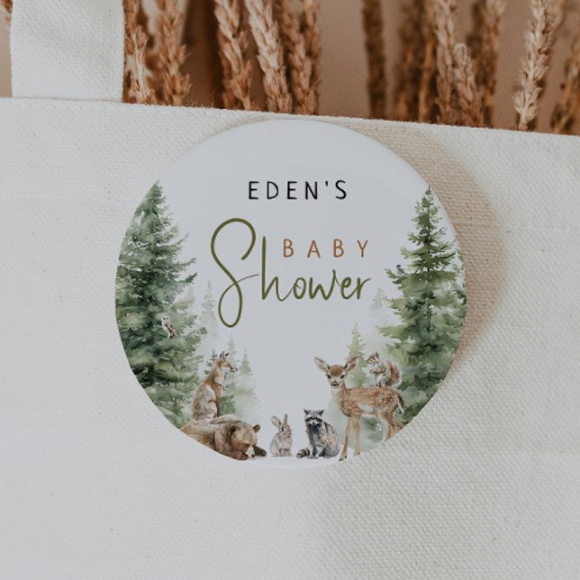 Badge Rond 5 Cm Bouton Baby shower des animaux de forêt (Créateur téléchargé)