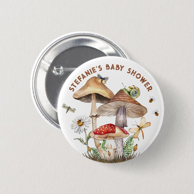 Badge Rond 5 Cm Bouton Baby shower d'insectes et champignons | W W (Devant & derrière)