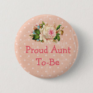 Badge Rond 5 Cm Bouton Baby shower "Fier Tante à être" Corail