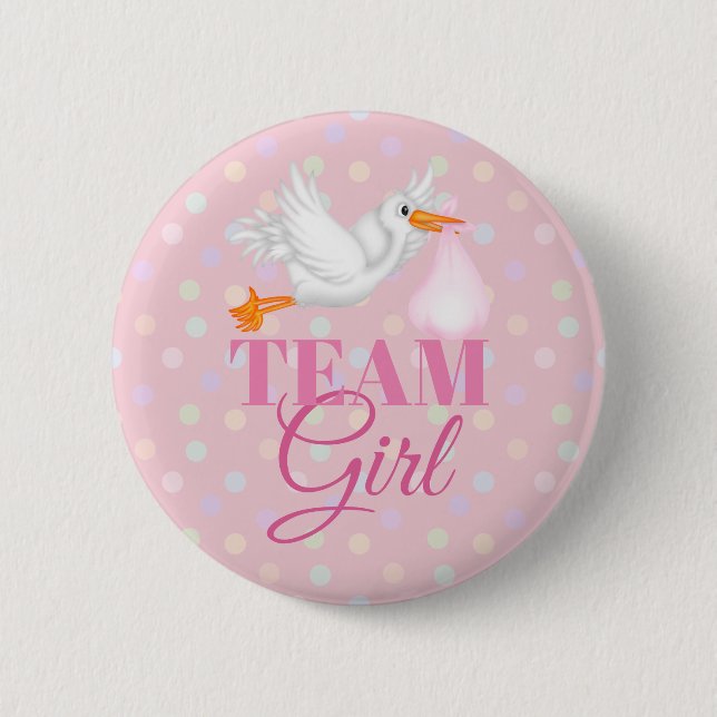 Badge Rond 5 Cm Bouton Baby shower fille de l'équipe de la cigogne (Devant)