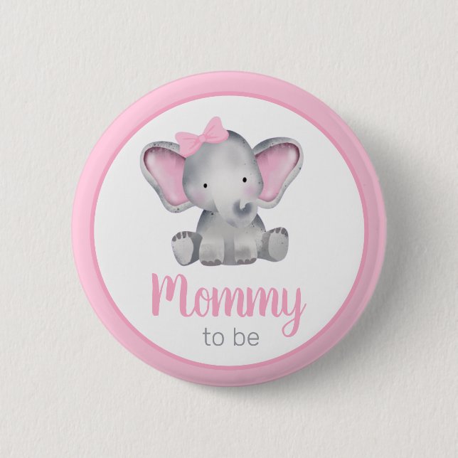 Badge Rond 5 Cm Bouton Baby shower Fille Eléphante Rose pour maman (Devant)