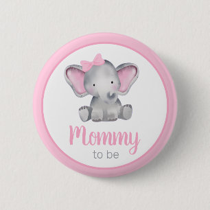 Badge Rond 5 Cm Bouton Baby shower Fille Eléphante Rose pour maman
