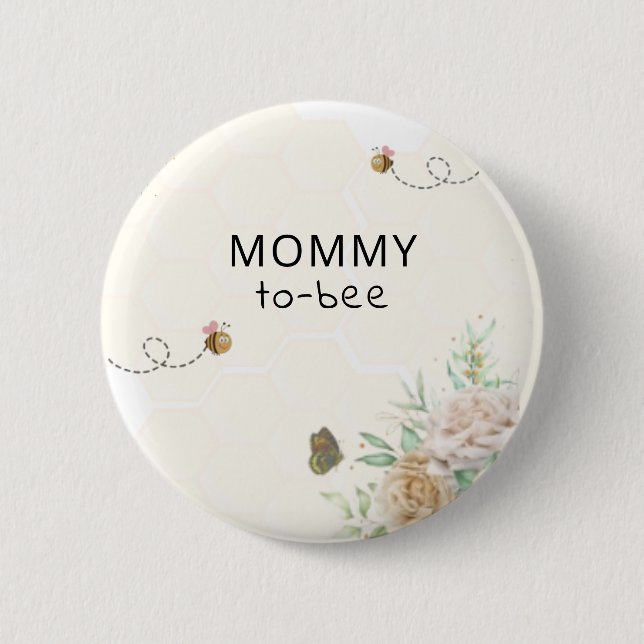 Badge Rond 5 Cm Bouton Baby shower maman à abeille (Devant)