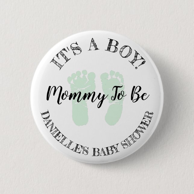 Badge Rond 5 Cm Bouton Baby shower Maman to be Green Footprints (Devant)