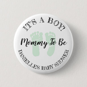 Badge Rond 5 Cm Bouton Baby shower Maman to be Green Footprints