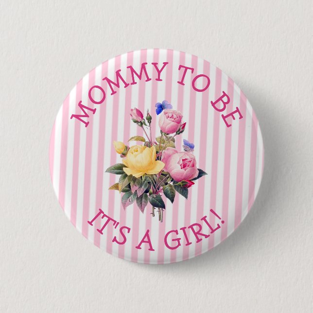 Badge Rond 5 Cm Bouton Baby shower Mommy to be Pink Flowers (Devant)